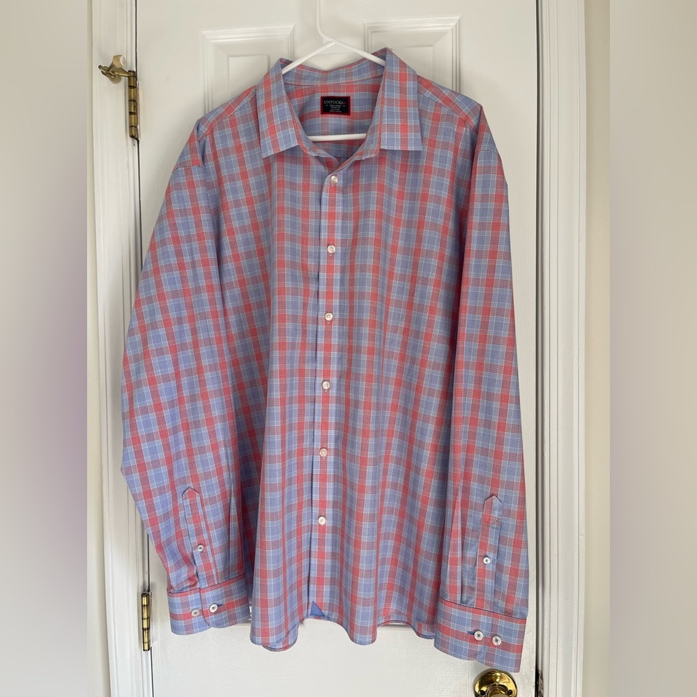 UNTUCKit Light Blue & Red Check Morey Wrinkle Free Button Down XXXL